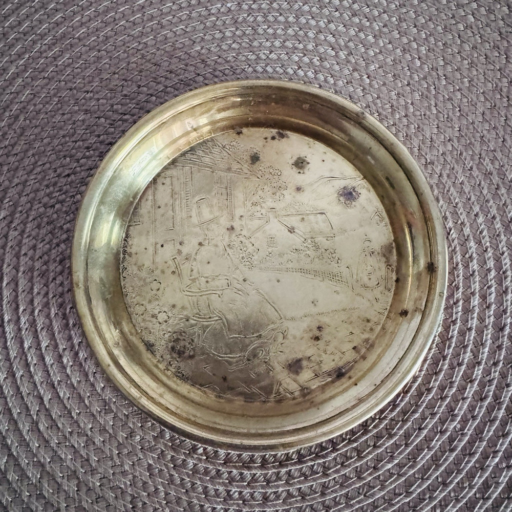 Vintage Brass Plate Etched Welsh Souvenir